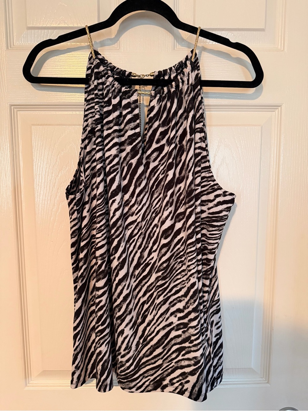 Sleeveless Zebra Print Halter Top - Black & White
